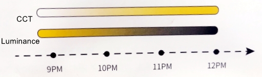 Figure 3 The color temperature and brightness changes of the sleep aid mode