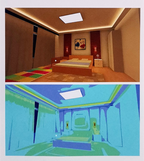 Figure 6 Lighting effect map and illuminance false color map of sleeping mode