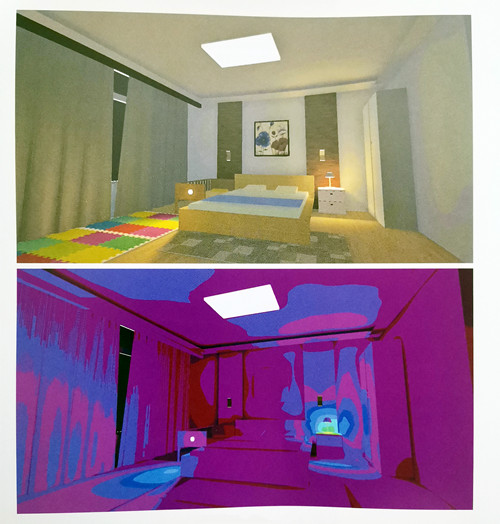 Figure 7 Night feeding mode lighting effect map and illuminance false color map